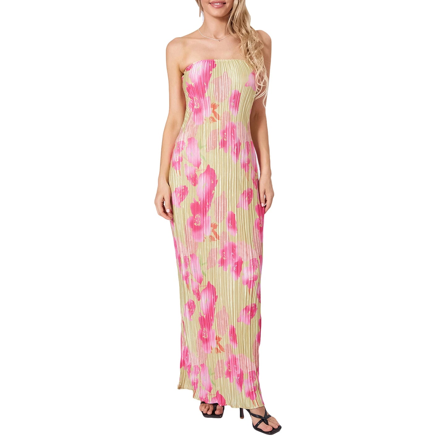 Floral Print Maxi Dress with Off Shoulder Design and Sleeveless Silhouette