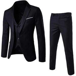 Fashion Jacket + Vest + Trousers Three or Two-piece Set Men's Solid Business Gentleman Casual Fit