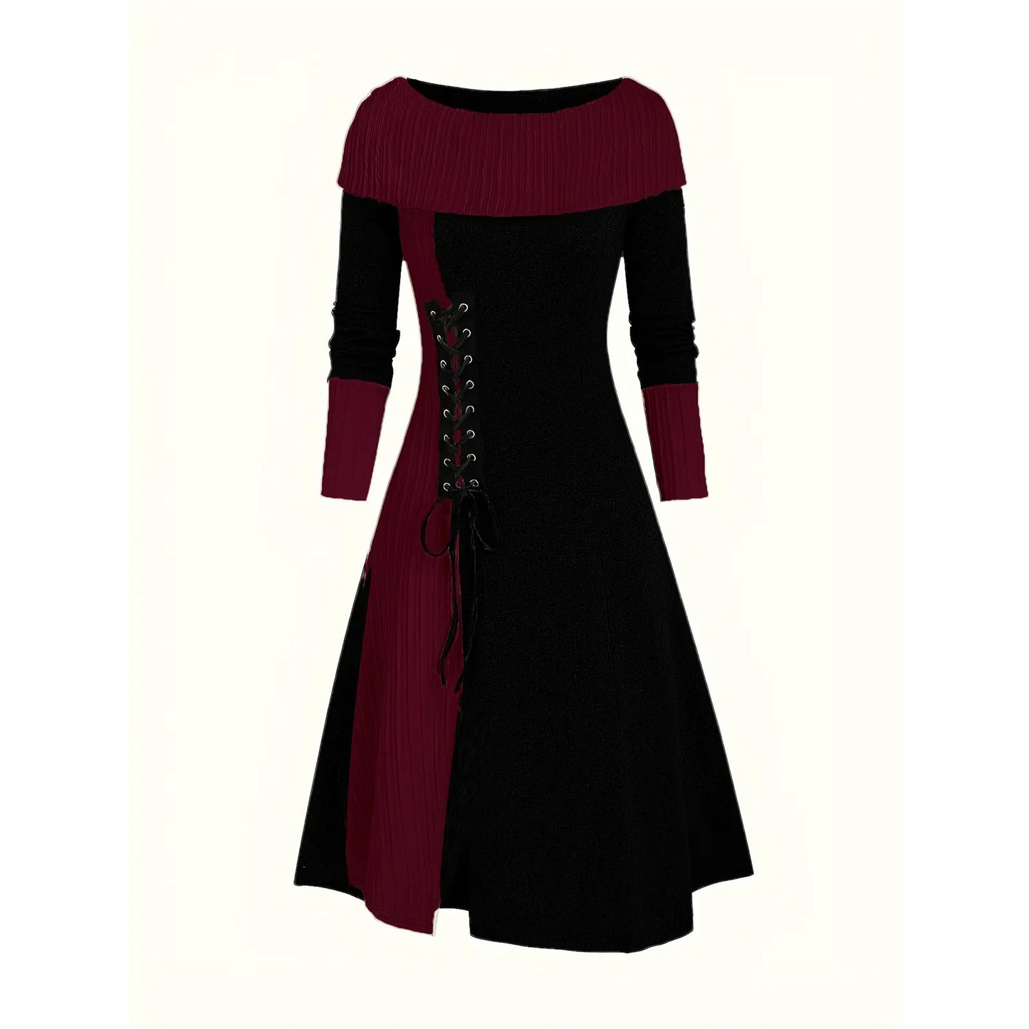 Women's Sweater Dress Cable Knitted Crew Neck Lace Up Bodycon Long Dress High Waist Party Dress