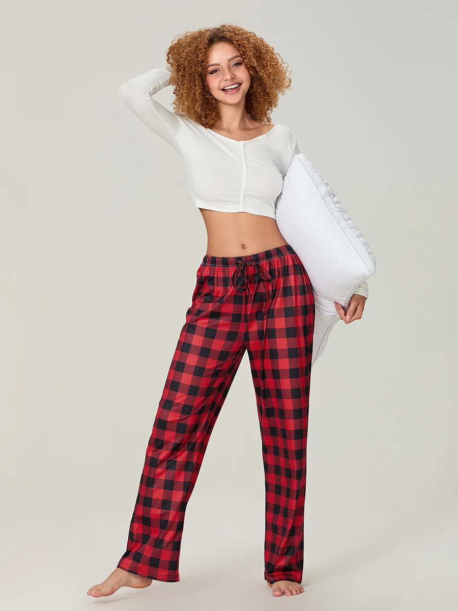 Vintage Pajama Pants  Elastic Waist Lounge Sleepwear Trousers with Pockets
