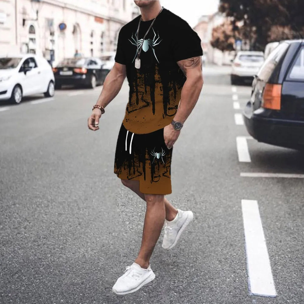 3D Printed Men s Casual Luxury Gradient T-Shirt Shorts Set Tracksuit Male 2 Pieces Fashion Outfit Man Clothing Jogging Suit