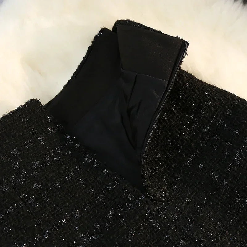 Tweed Long  Vintage High Waist A-line Wrap Skirt