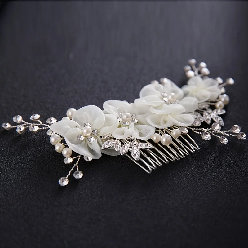 Flower Rhinestone Pearl Hair Clip Comb Headband Women Hair Jewelry Accessories For Women  Headband Clip Gift