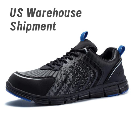 SPIEZ Men's Safety Shoes, Composite Toe, Non-Slip, Puncture-Proof, Lightweight & Breathable Work Sneakers, Black (US 7.5-12)