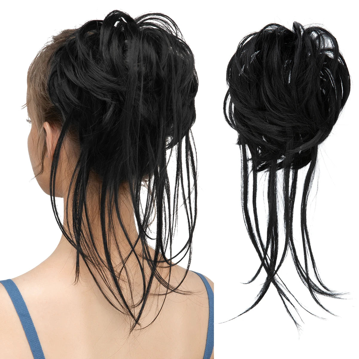 Synthetic Elastic Messy Bun Hairpieces Curly Scrunchie Black Blonde Brown Chignon Band Updo Donut For Women Natural Fake Hair