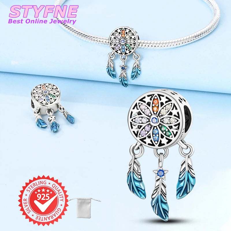 925 Sterling Silver Starry Night Dream Catcher Beads Fit Pandora Original Bracelet Charms
