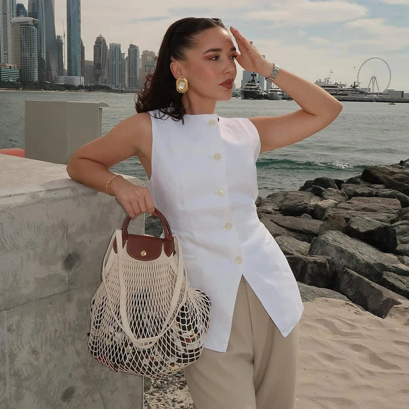 Sleeveless Vest Women Button Summer Vests for Women Jackets Vest Top Women Streetwear Women's Tailored Vest