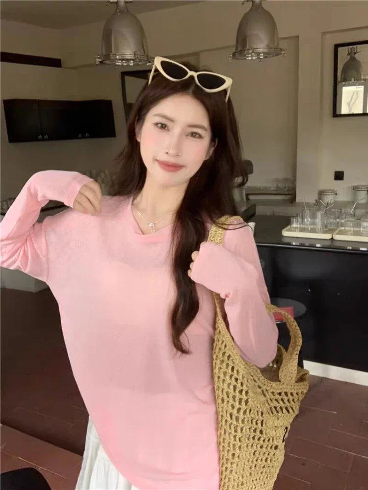 High Quality Plain T Shirt Sweater Women Elastic Basic T-shirts Female Casual Tops Long Sleeve Sexy Thin T-shirt