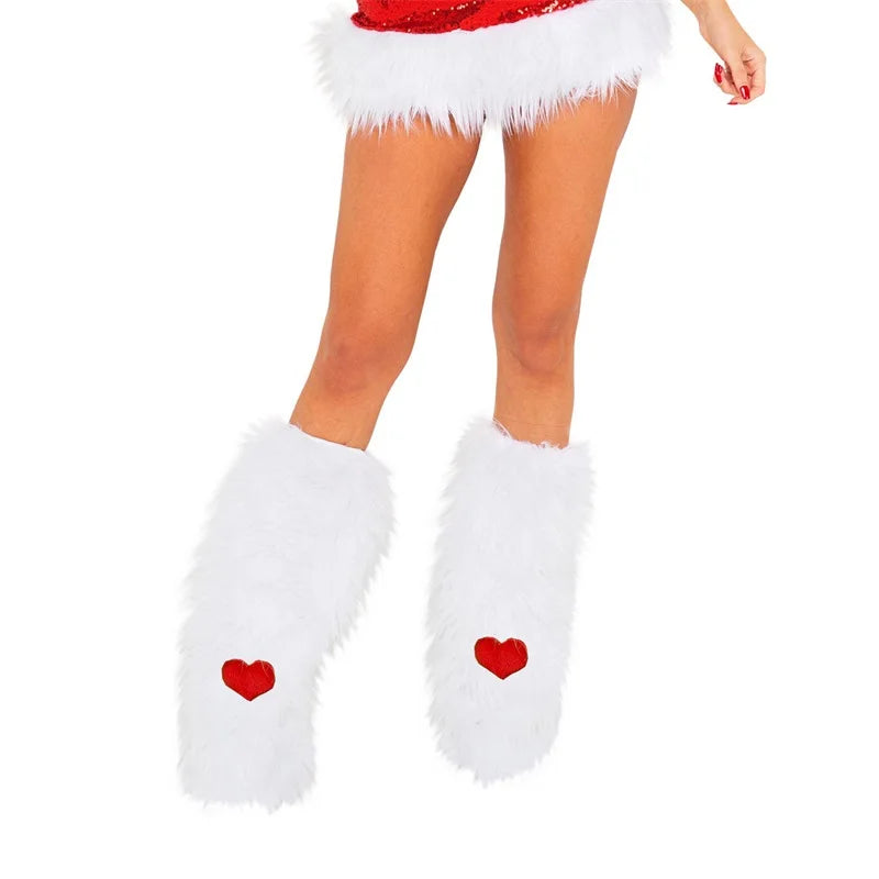 Warm Fuzzy Leggings Heart Patterned Knee High Socks Cozy Boot Cuffs