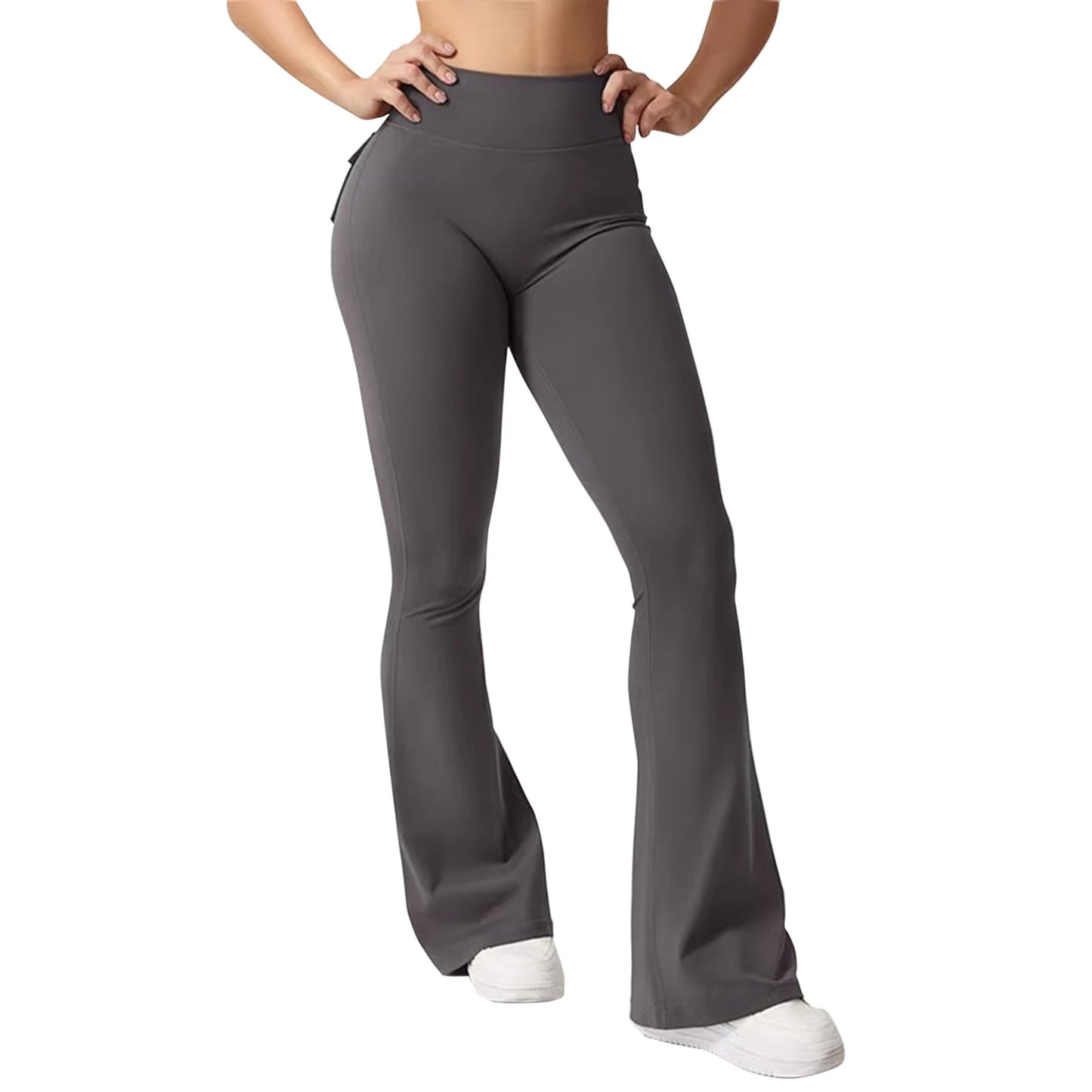 Cargo Yoga Pants High Waist Scrunch Butt Solid Color Flare Leggings Casual