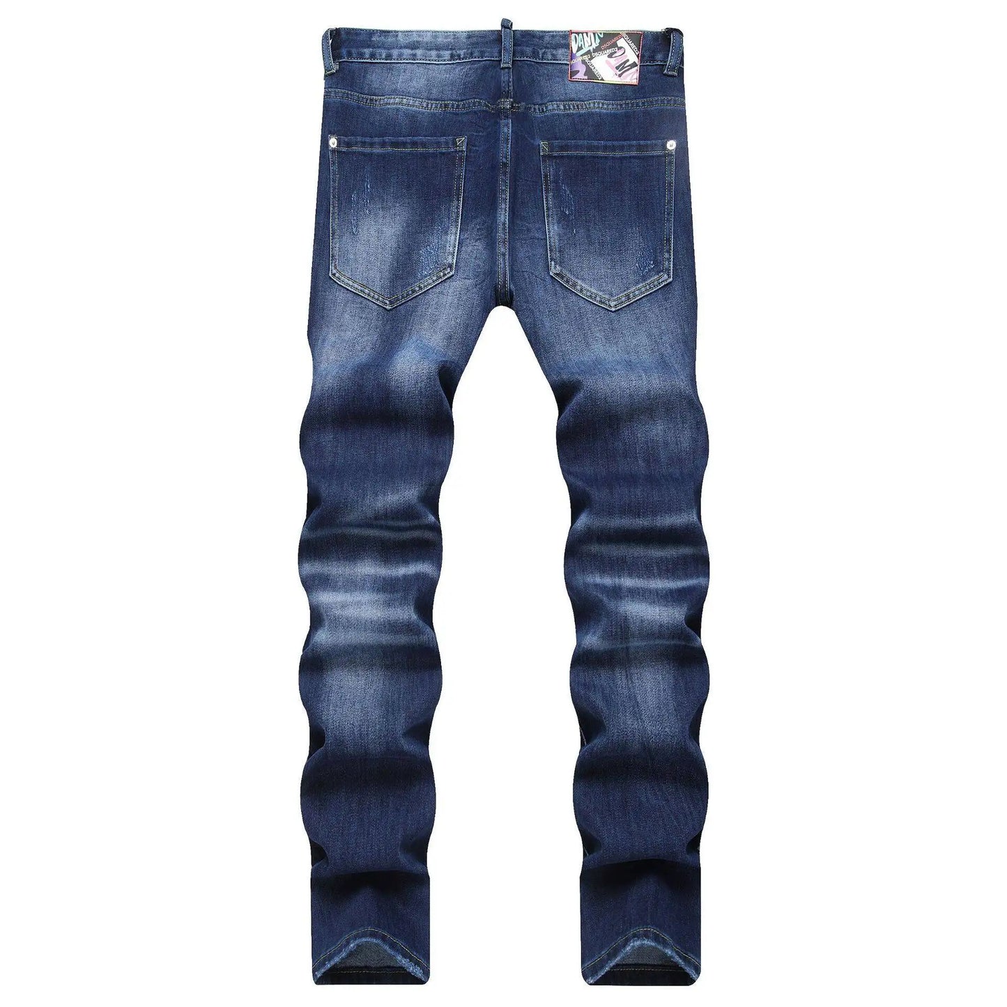 blue minimalist cat whiskers with holes, fashionable women's denim pants
