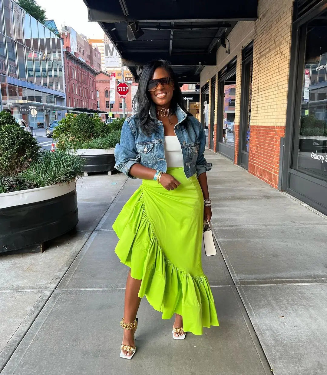 Ruffles Hem Asymmetrical High Waist Maxi Long Skirt