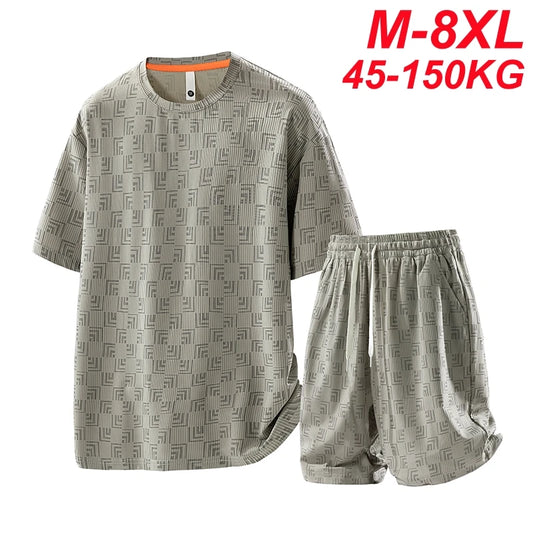 Plus Size 8xl Summer Men's Tracksuits Sets Fashion Casual Quick Dry T-Shirts Shorts Suits Male Oversize 7xl 6xl Sportswear