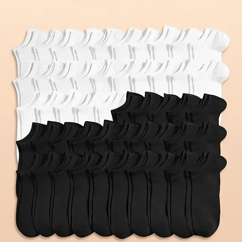 25 pairs of socks men's and women's black and white socks  anti-odor and sweat absorption thin boat socks