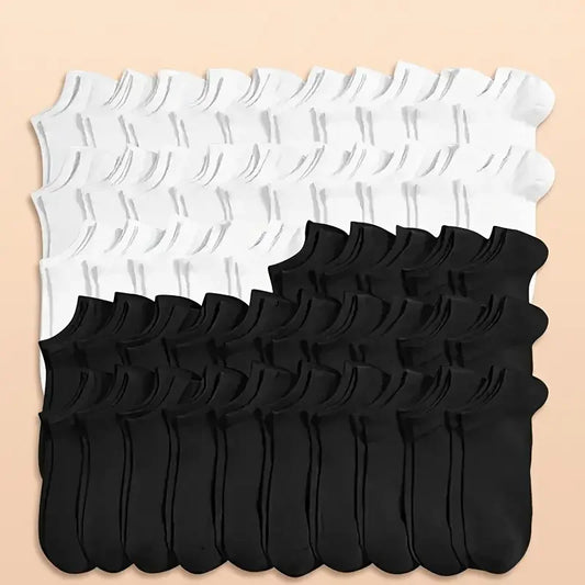 25 pairs of socks men's and women's black and white socks  anti-odor and sweat absorption thin boat socks