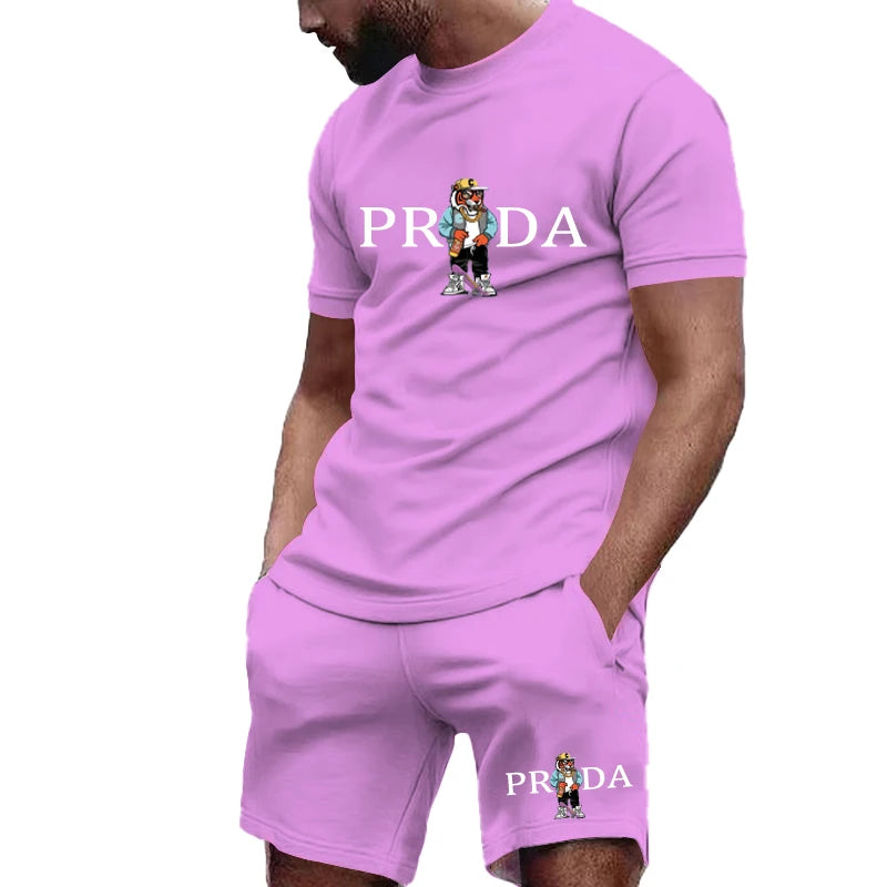 Summer Fashion Men's Gym Sports Set Men's Summer Golf Sports Set O-neck T-shirt with shorts Football Sports Slow Running