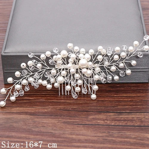 Hair Combs  Hair Accessories For Women Hair Jewelry Silver Color Pearl Rhinestone Head Jewelry Women Accessories