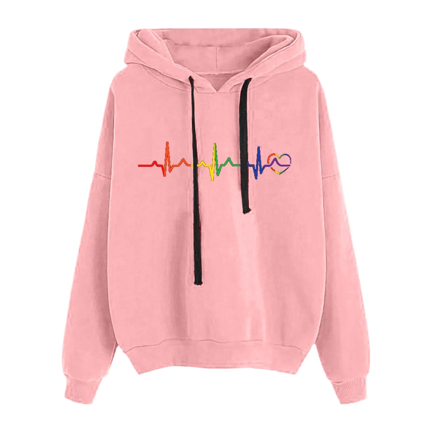 Heart Print Hoodies Sweatshirt  Oversize Solid Color Loose Casual Pullovers