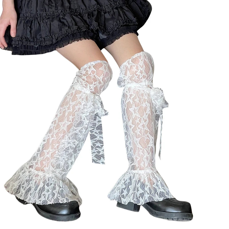 Lace Leg Warmers Mesh Stars Print