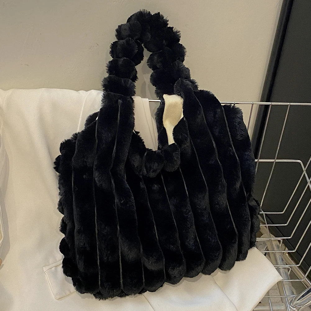 Plush Tote Handbag Large Capacity Soft Satchel Bag Versatile
