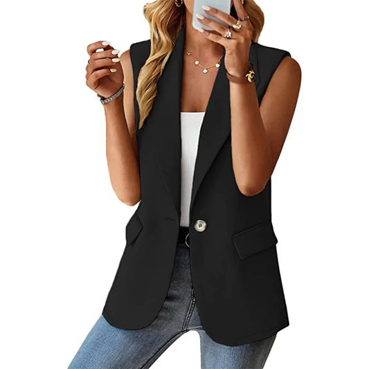 Polo Collar Suit Vest Women's Style Sleeveless Cardigan Tank Top Women