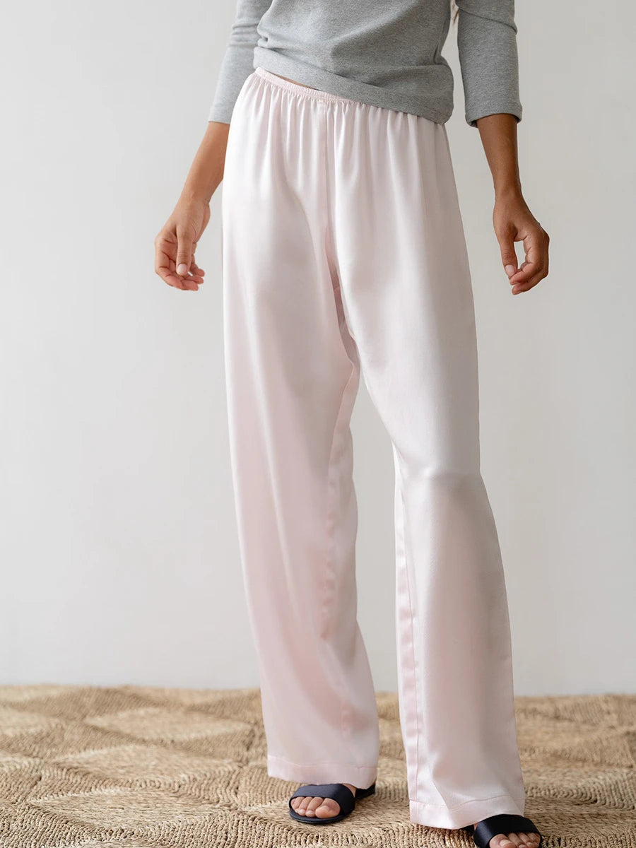 Women s Elegant Satin Lounge Pants with Stretchy Waistband and Flowy Wide Legs for Comfortable Casual Wear