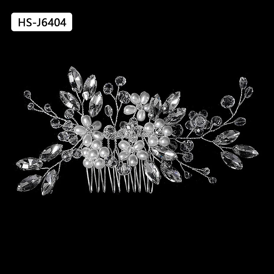 Silver Color Rhinestone Hair Comb Pearl Crystal Hair Accessories Ornament Prom Bridal Flower Headpiece Jewelry