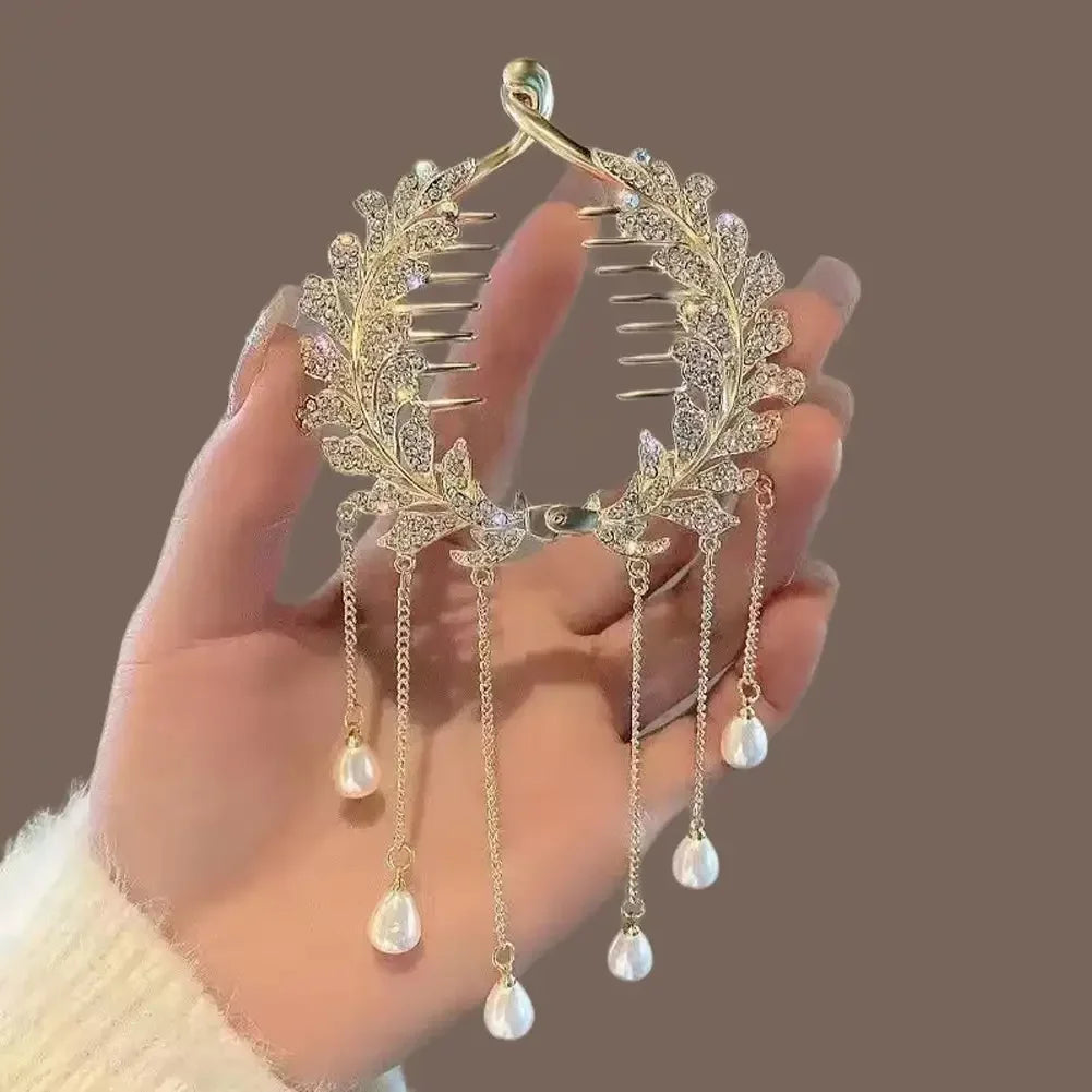 Flower Tassel Hair Clip Women Ladies Butterfly Rhinestone Pearl Metal Hair Claw Round Bun Ponytail Holder Hair Accessories