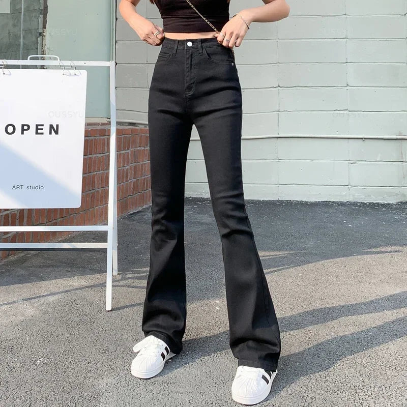 Flared  High Waist Denim Trousers