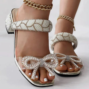 Diamond Bow Sandals And Slippers For Women Thick Heeled Sandals Slippers Large Size  For Women Sexy