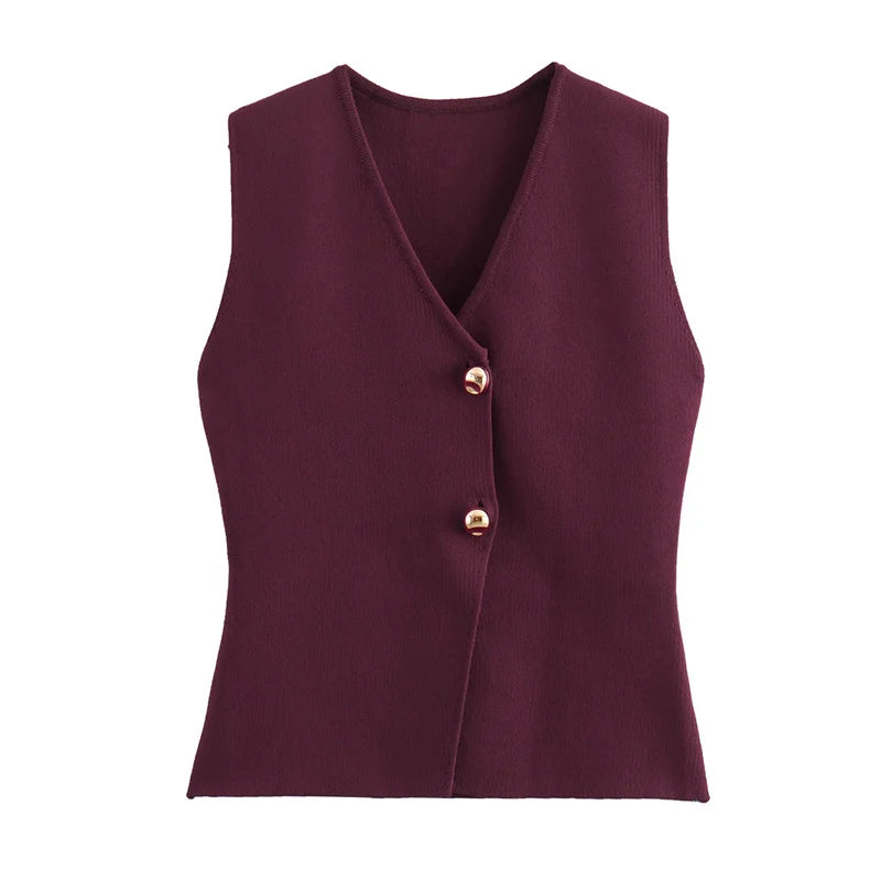 Woman Knit Vest Top Cropped Sleeveless Vests for Women Button Summer Vest Top Knitted Short Tops