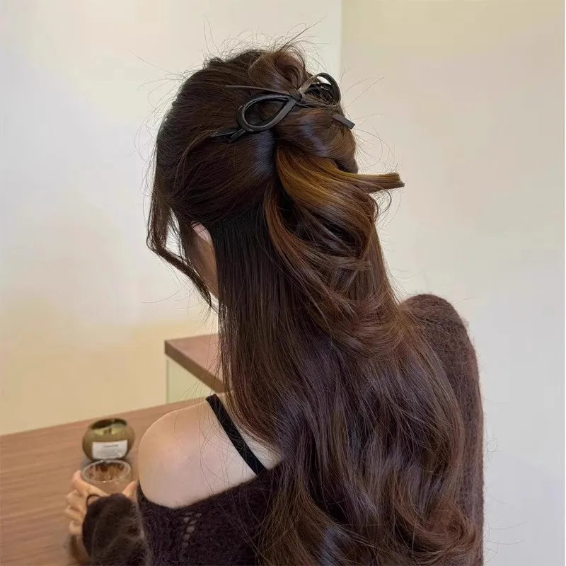 Twisted Hair Clip PU Bow Barrettes Large Size Hair Clips Plastic Hairpin Sweet Daily Headwear Women Hair Accessories