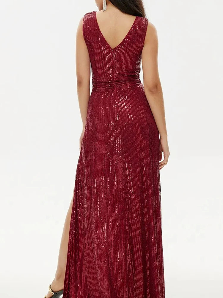 Cocktail Sequin Evening  Maxi Dress Hollow Out Bodycon