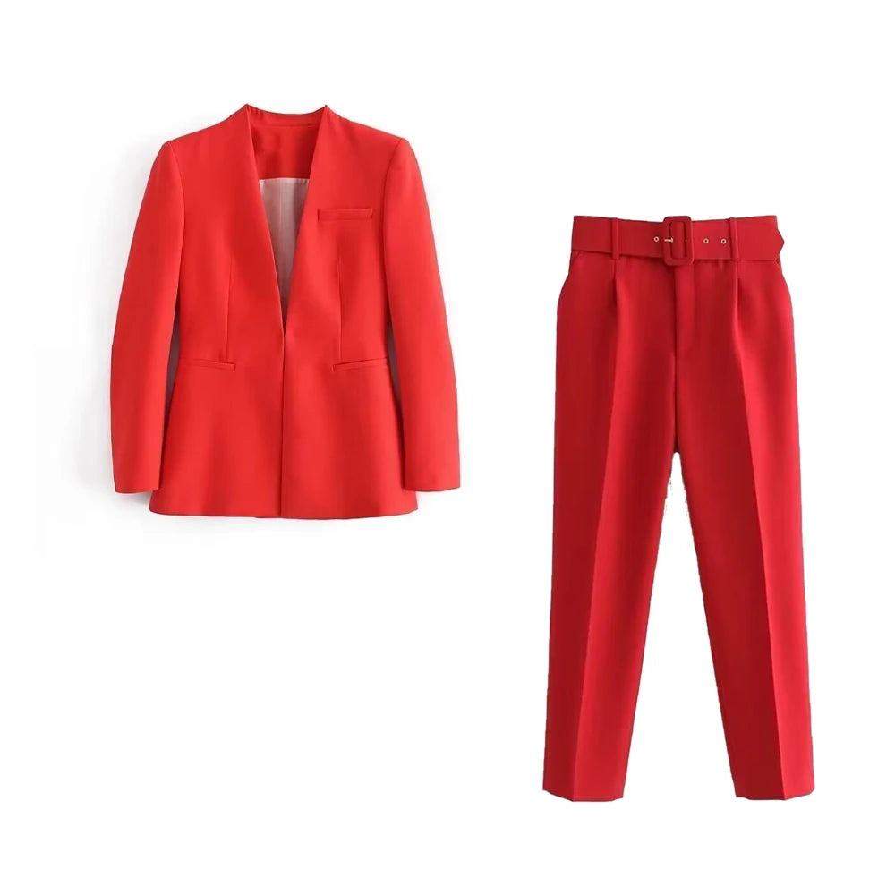 Casual Women's Wear Simple Fashion Solid Color Suit Top Straight Pants Set Two Piece Set Blazer Pants