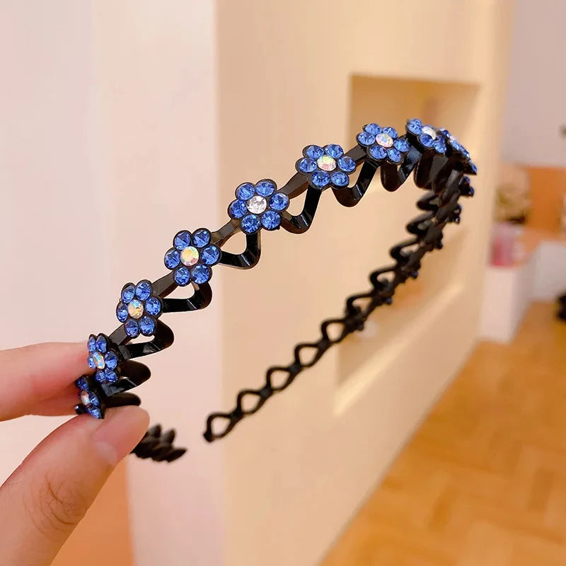 Non-slip Rhinestone Headbands Solid Wave Hairbands for Women Bezel Fashion Hair Hoop Ladies Boutique Hair Accessories