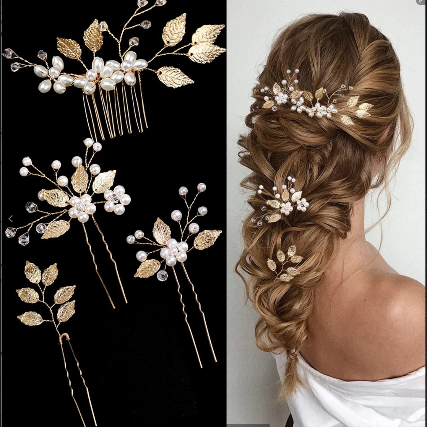Pearl Flower Hair Comb  Wedding Hairpin Alloy Leaf  Shaped Hair Clips Floral Headpiece Bridal Hair Jewelry Accessories