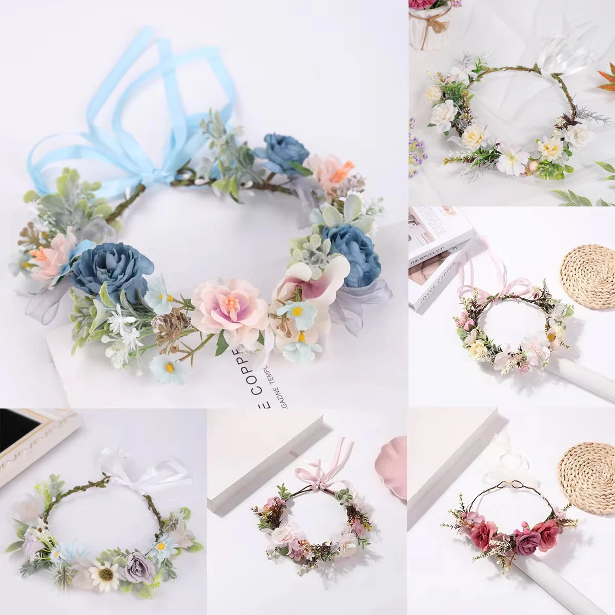 pastoral small fresh flower wreath hair hoop fairy rose flower flower headdress, retro antique style flower