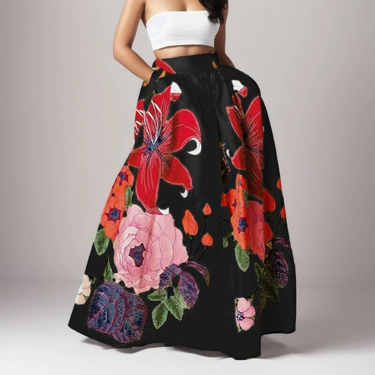 Bohemian Women Long Skirt Large Swing High Waist Floral Printing A-Line Skirt Women