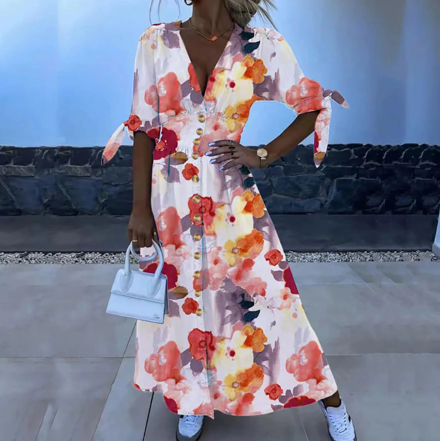 Spring Autumn Chic Bowknot Lace Up Short Sleeve Daily Beach Dresses Fashion Elegant Imitation Denim Shirt Dress for Women