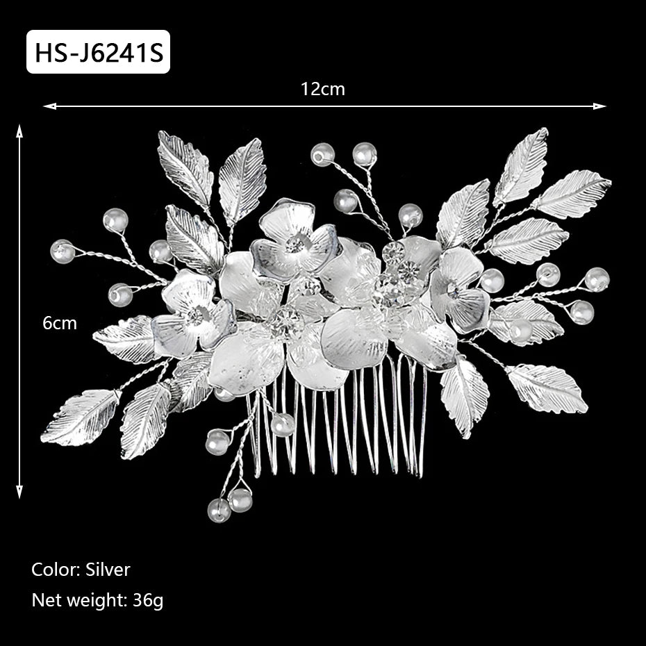 Silver Color Rhinestone Hair Comb Pearl Crystal Hair Accessories Ornament Prom Bridal Flower Headpiece Jewelry