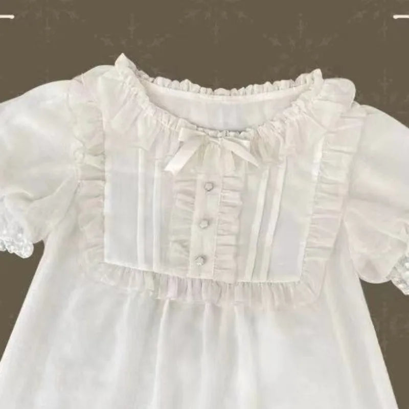 Vintage Ruffles Solid Bow Elegant Short Blouse