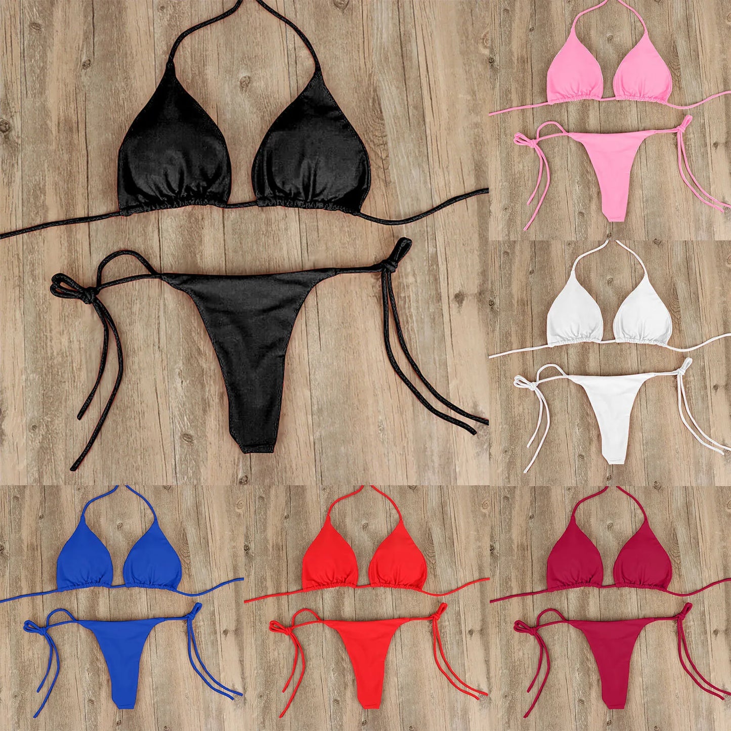 Sexy Women Bikini Side Tie Swimsuit T--back Low Rise Thong Bandage Style Brazilian Swimwear Soft