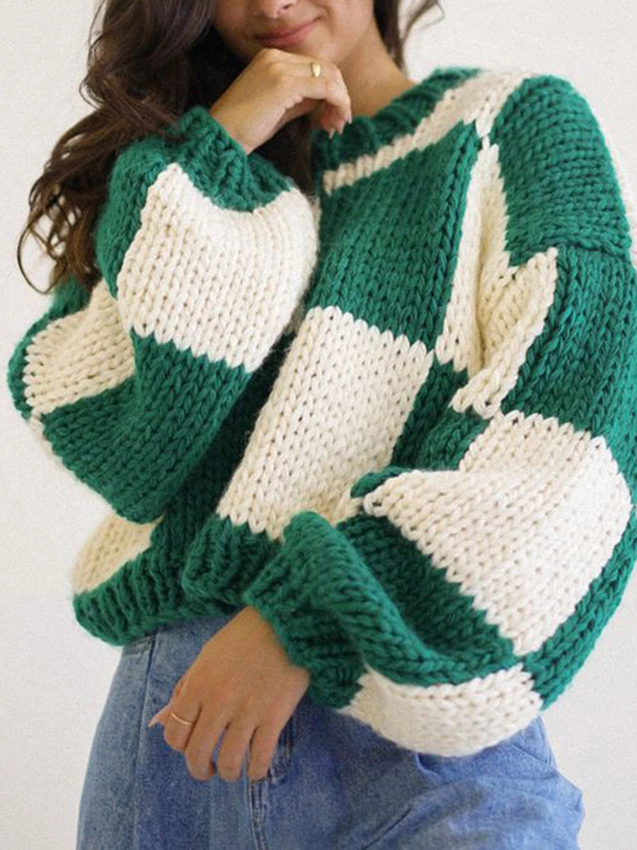 Cozy Oversized Stylish Color Block Sweater Casual Loose Fit Pullover