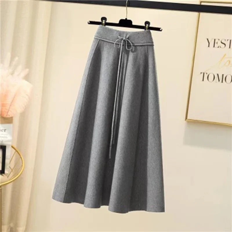 Knitted Midi High Waist Pleated A Line Skirt