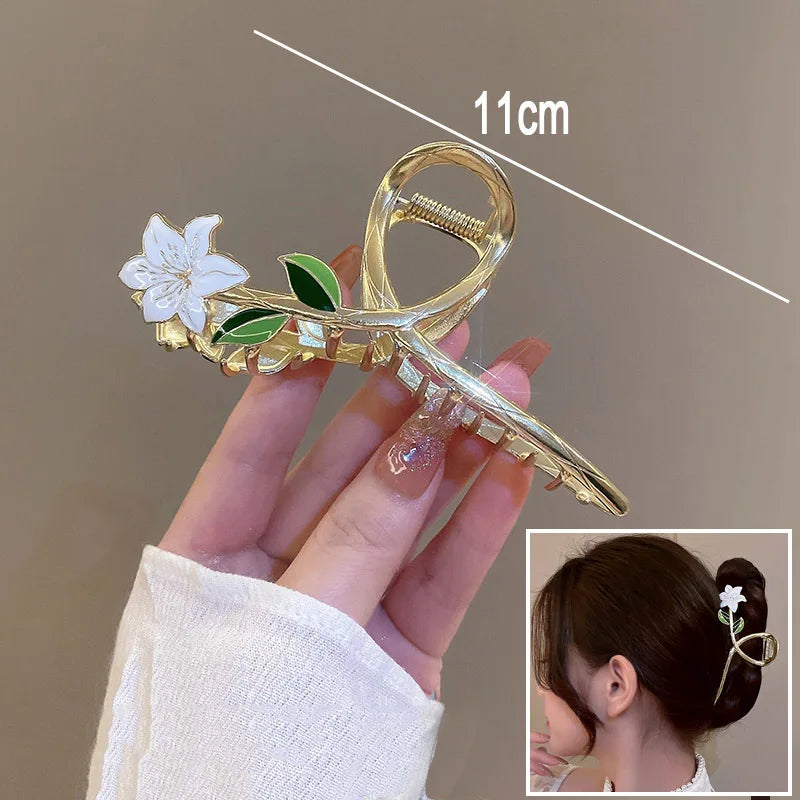 Flower Hair Claw Clip Ponytail Grab Hair Clips Shark Clip Woman Hairpins For Girl Hair Accessories Headdress