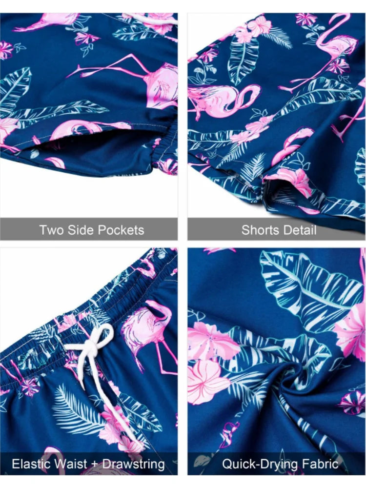 Summer  Men's Short Sleeve Shirt and Shorts 2 Piece Set Fashion Coconut Tree Print Lapel Shirt Beach Drawstring Shorts Set