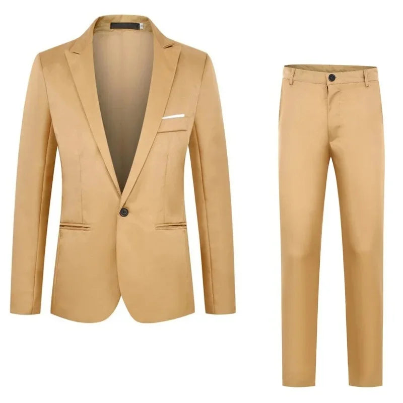 Men's Fashionable Business Casual Suit Slim Fit Western Style Clothes 2-Piece Set Wholesale Cross-Border E-commerce