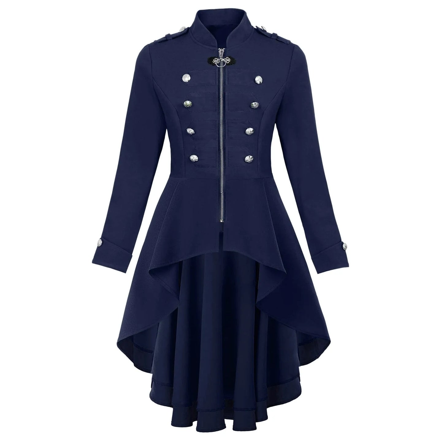 Black/White Stripe Elegant Women Irregular Hem Trench Coat  Vintage One Button Slim Tailcoat