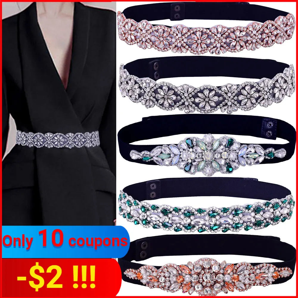 Elastic Belt Fashion Sparkly Rhinestone Stretch Waistband