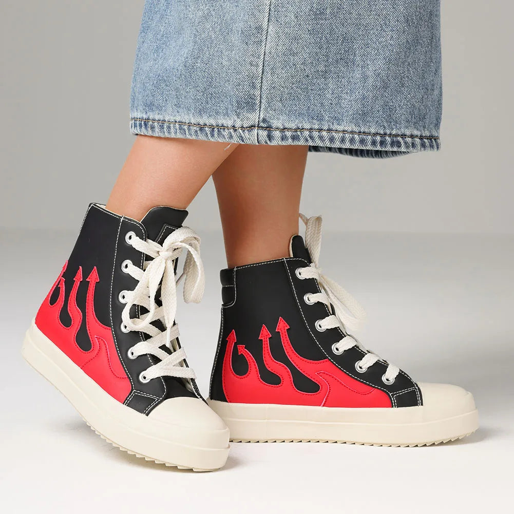 Lace-up  Ankle High Fashion Flame Mixed Colors Thick Bottom Casual Comfortable Sporty Sneakers